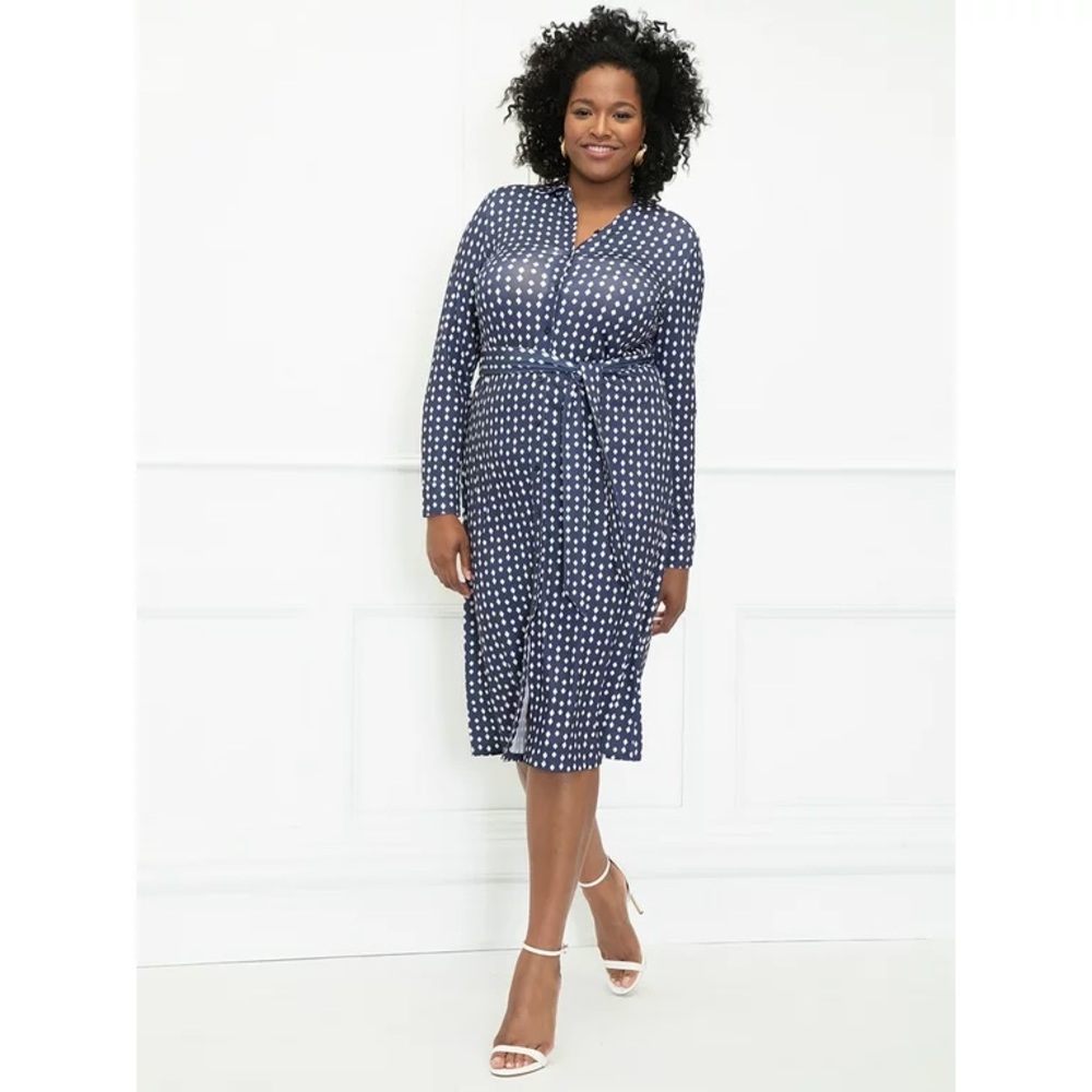 ELOQUII Elements Diamond Print Midi Shirt Dress with Tie Waist, Size 26W